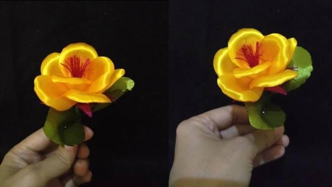 Membuat Bunga Mekar Kuning Pita Satin Diy Video Handcraft Flower