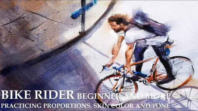 Watercolor Painting Figure on a Bicycle | Proportions & Skin Tone Practice for Beginners on Patreon