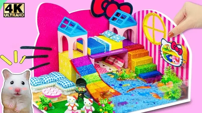 DIY Miniature Cardboard House #167 ❤️ Build Hello Kitty Bedroom with Fish tank from cardboard