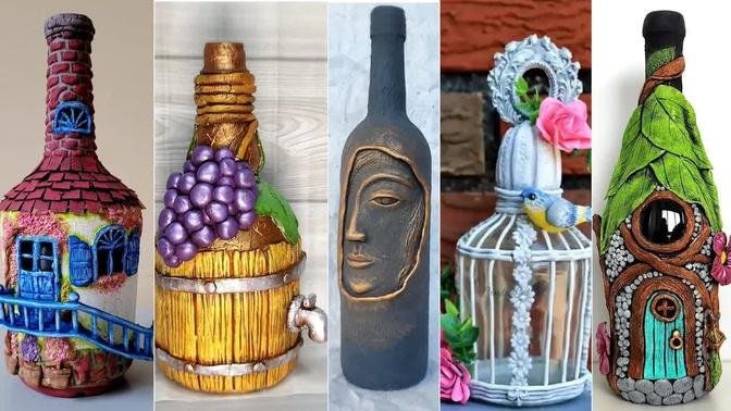 5 unique Bottle art ideas/Wine bottle craft/art and craft/bottle decoration/upcycling/CreativeCat