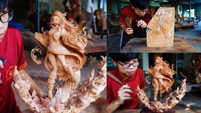 Carving Nezuko - Demon Slayer Out of Wood - Ingenious Chainsaw Skill Amazing Woodworking Techniques