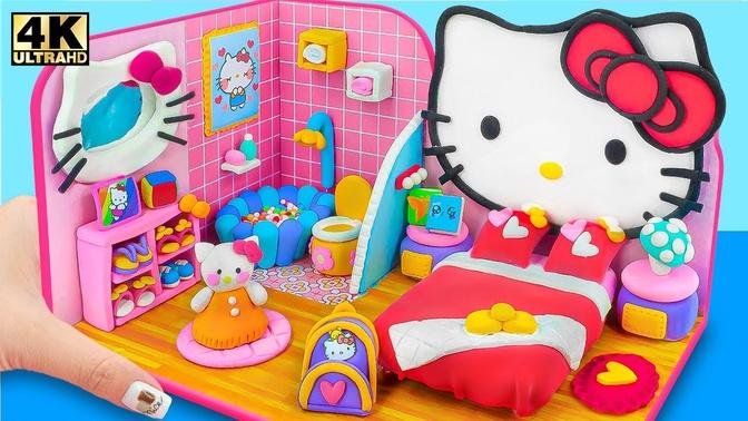 DIY Miniature Clay Tutorial : How to make cutest Hello Kitty House from Polymer Clay and Cardboard❤️