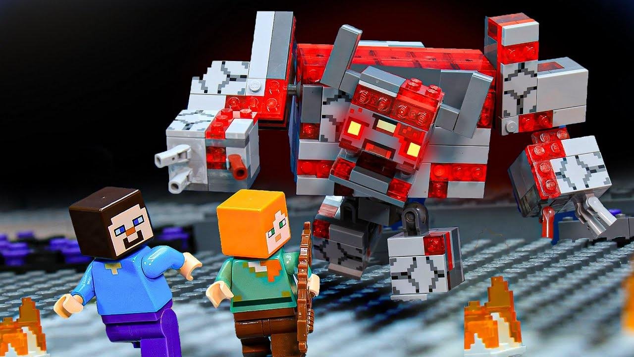 REDSTONE GOLEM Battle in Minecraft Dungeons  -  LEGO Minecraft Animation BRICKMINE