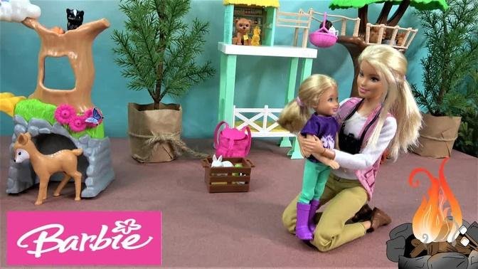Barbie and Ken Story in Barbie Dream House w Barbie Sister Chelsea Taking Care of Puppies, Bunnies