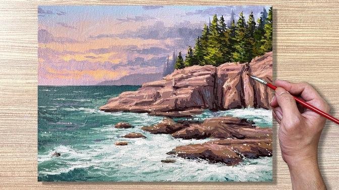 Acrylic Painting Seashore Waves Seascape