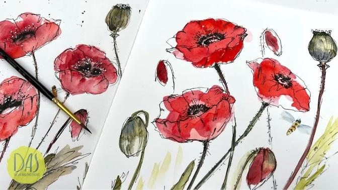 How to Paint Poppies | Easy Watercolor Flower Painting Tutorial for Beginners