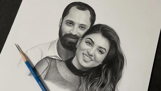 Drawing Fahadh & Nazriya | Pencil drawing timelapse
