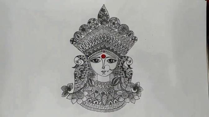 how to draw durga maa face easily  durga maa with zenart patterns  durga puja special