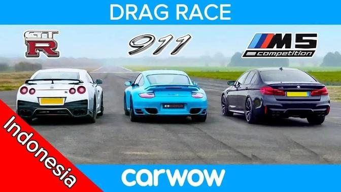 Nissan GT-R vs Porsche 911 Turbo vs BMW M5 Comp - DRAG RACE, ROLLING RACE & BRAKE TEST Mobil Rp1,8