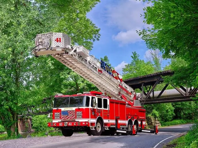 July Calendar truck - this HP 100 Platform for Oakland NJ Volunteer Fire Department