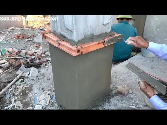 Construction Techniques For The Foot Of The Porch Column With Bricks And Cement