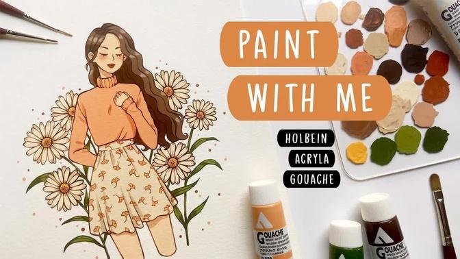🌼 Paint with me / Relaxing holbein acryla gouache painting process