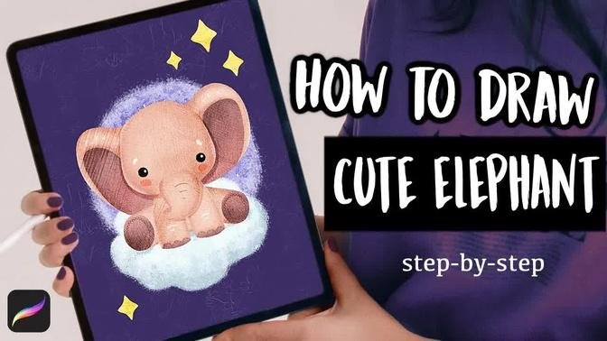 How To Draw a Cute Baby Elephant - Easy Procreate Tutorial (Step-by-Step) + Brush Set
