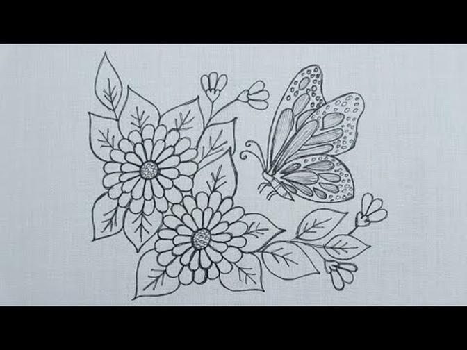 Exclusive hand embroidery： Simple embroidery design - Flower embroidery easy - Butterfly embroidery