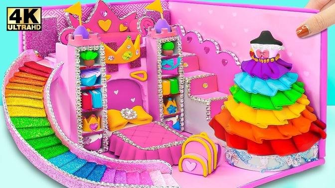 Making Miniature Pink Bedroom with Rainbow Slide from Polymer Clay ❤️ DIY Miniature Clay House