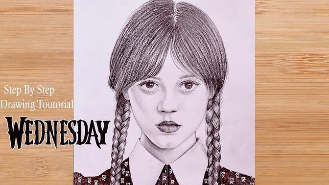How to Draw Wednesday Addams |Drawing Tutorial (step by step ...