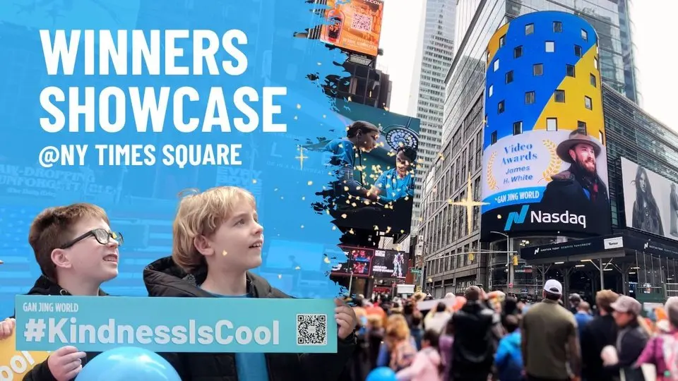 Nasdaq Billboard Showcased the 14 Global Winners of the #KindnessIsCool Video Awards in Times Square