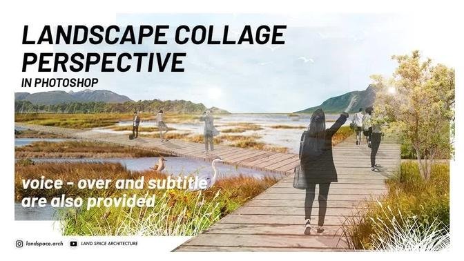 Digital Collage Perspective in Landscape Architecture Using Photoshop | Grass Brushes