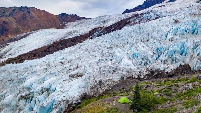 Camping Above a GIANT GLACIER | Remote Wilderness Camping & Backpacking to Mountain Glacier