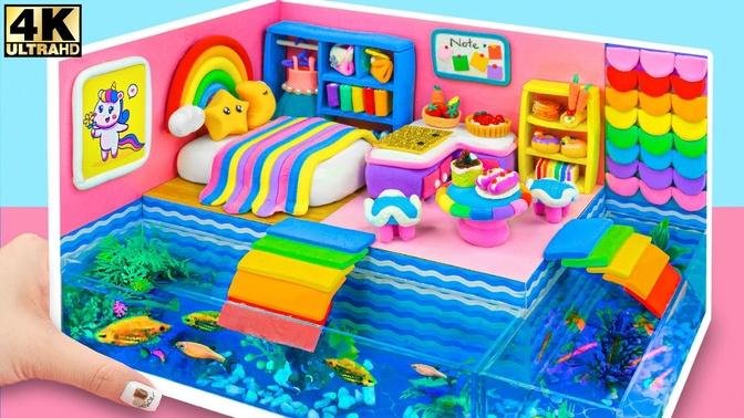 DIY Miniature Clay House #21 ❤️ Build Mini Aquarium Around Miniature Cute Bedroom From Clay For Fish