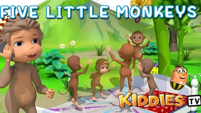 Five little monkeys jumping on the bed rhyme | Baby songs videos  | kids songs  | Kiddiestv