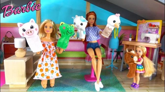 Barbie and Barbie Sister Chelsea at Barbie Doll House: How Barbie organized Fun Puppet Show for Kids