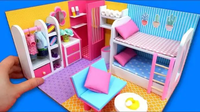 DIY Miniature Cardboard House #22 bathroom, bedroom, living room for two