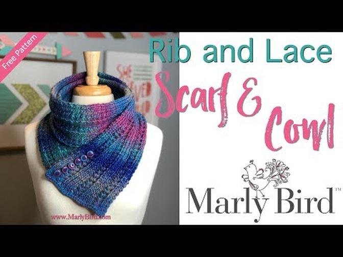 Easy Beginner Knit Super Simple Rib and Lace Scarf Cowl