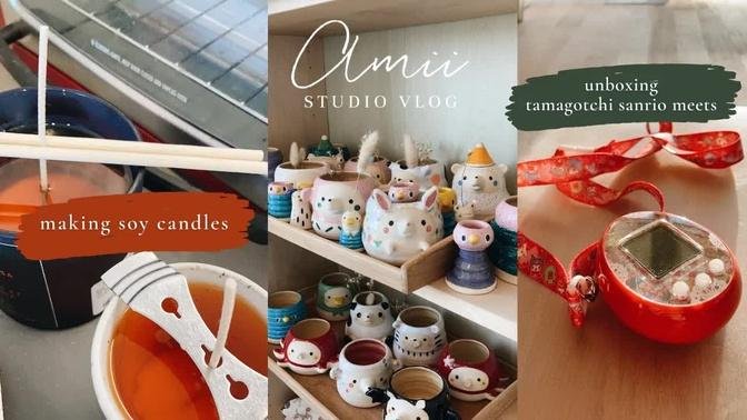 Studio Vlog | Making Scented Soy Candle, Unboxing Tamagotchi Sanrio Meets, Chill Artist Vlog