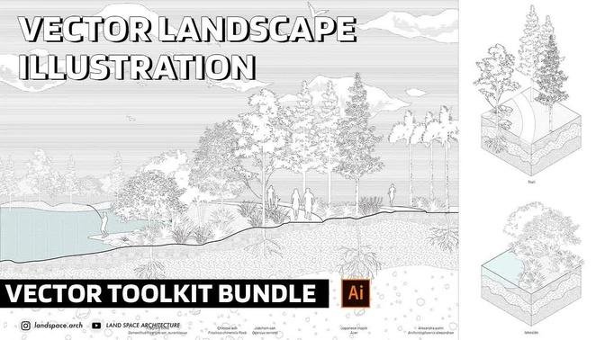 Vector Landscape Architecture Illustration | Essential Vector Package