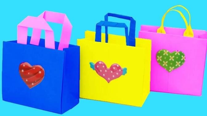 #3DIY: How to Make Bag with Color Paper - How to Make a Paper handbag - Easy Origami Handbag Making