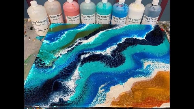 Acrylic Pour Painting: Ocean Pour Diagonal Happy Medium