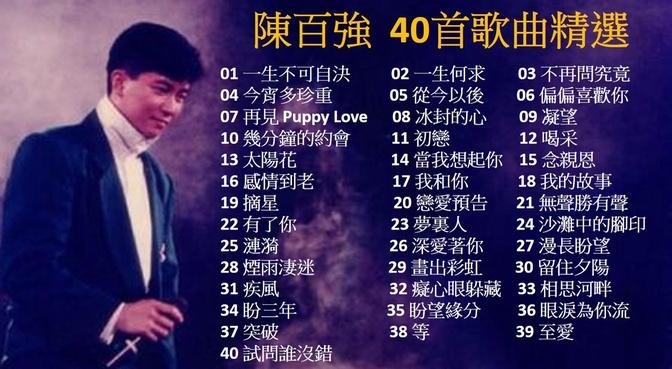 陈百强金曲40首 Danny Chan's 40 golden songs 《一生何求》《今宵多珍重 》《偏偏喜欢你》《摘星》《念亲恩》……