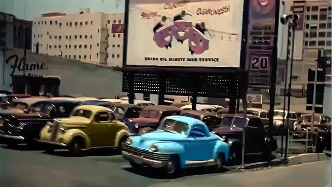 Downtown Los Angeles 1940s in color [60fps,Remastered] w/sound design added