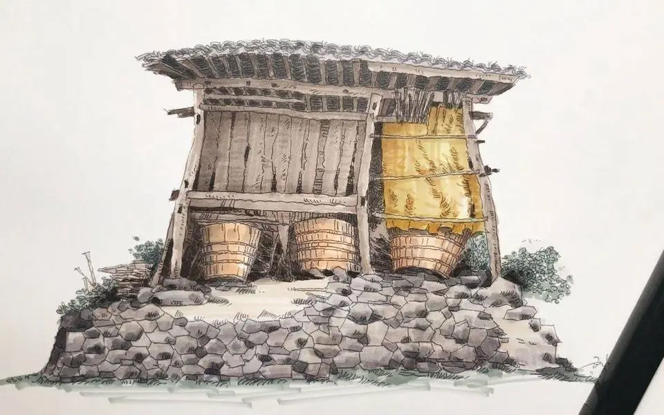 超爱的一组静物速写，用马克笔画钢笔线稿上色，手绘绘画干货技巧