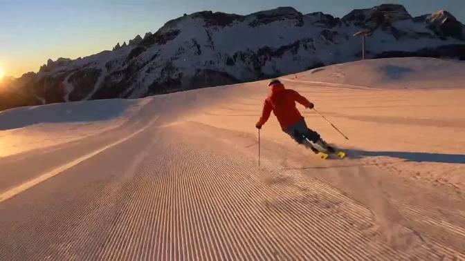 SKI CARVING SKIING SUNRISE SKI AREA SAN PELLEGRINO DOLOMITI SUPERSKI ...