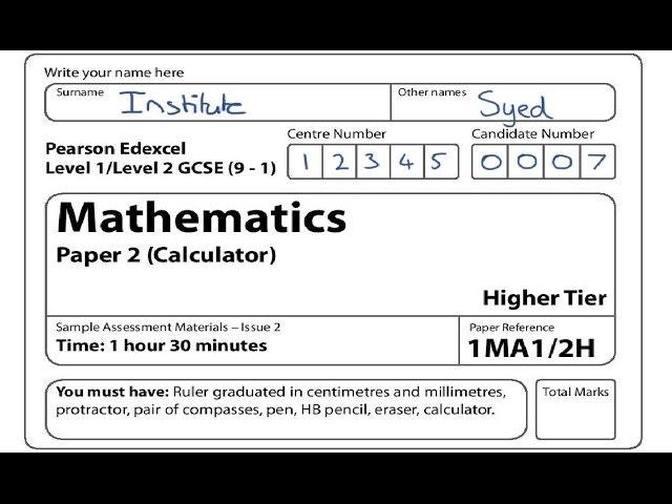 Gcse 9 1 Maths Exam Paper 1 Higher Non Calculator 1ma1 1h Specimen Edexcel Gcse 9 1 Maths Exam Paper 1 Higher Non Calculator 1ma1 1h Specimen Edexcel
