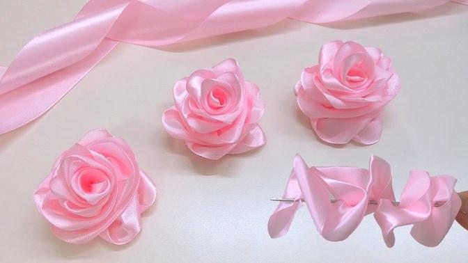 DIY Ribbon Flowers - How to Make Ribbon Roses - Amazing Ribbon Flower Trick -Easy Making with Needle