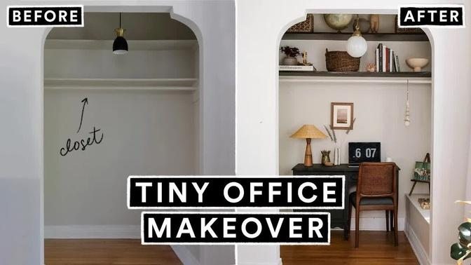 TINY OFFICE MAKEOVER from a CLOSET *DIY Desk & Handmade Decor*