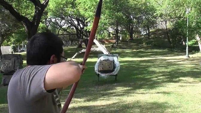 Shooting My Takedown Recurve LongBow made from PVC Pipe