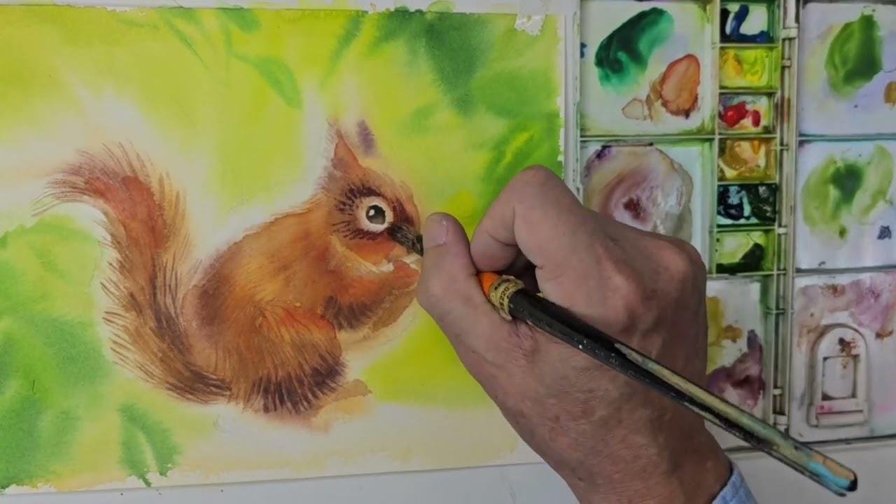 How to paint a squirrel in watercolor 水彩畫松鼠 | Videos | easy painting by Tony Lin | Gan Jing World