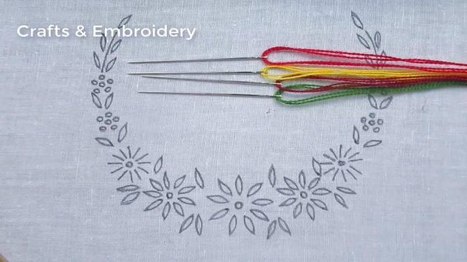 Hand Embroidery New Neck Line Embroidery Tutorial, Easy Neck Line Embroidery For Dresses