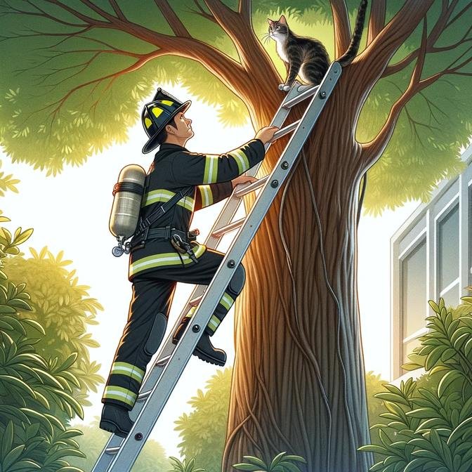 Le pompier Thomas sauve un petit chat