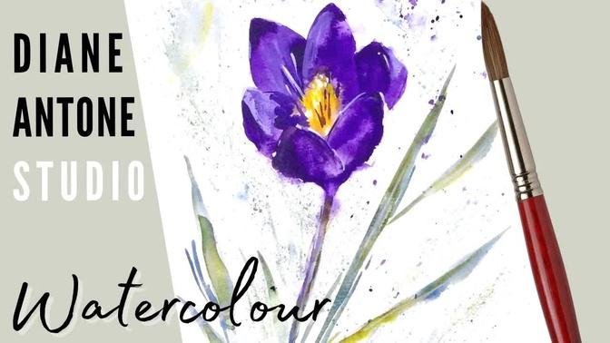 How to Paint a Watercolor Crocus Flower in Impressionistic Style - Real Time Step by Step Tutorial