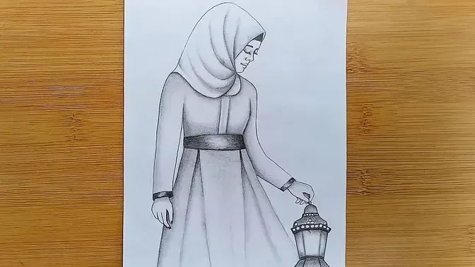 How to draw a Girl with hijab//Pencil sketch drawing.