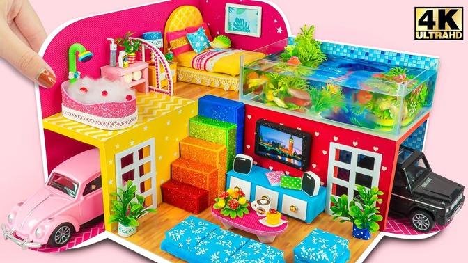 DIY Miniature Cardboard House #210 ❤️ Build Twin Garage Mansion House with Amazing Aquarium for Pet