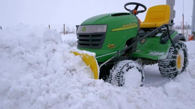 Plowing Deep Snow with a Lawn Tractor