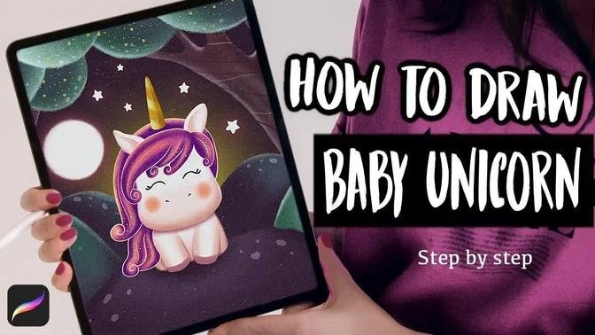 Cute Unicorn Illustration in Procreate // Step-by-Step Drawing Tutorial
