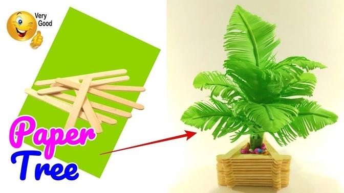 PAPER PALM TREE _ Easy Paper Tree Making _ DIY MAJESTY PALM TREE with PAPER & POPSICLE STICKS