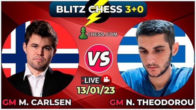 GM Magnus Carlsen vs GM Nikolas Theodorou _ BLITZ CHESS 3+0 _ Chess.Com _ 13_01_23.